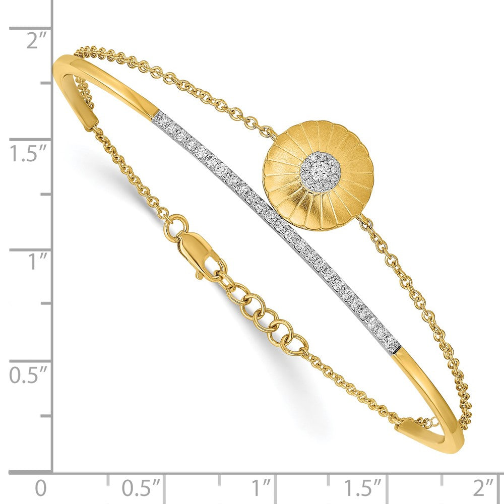14K Gelbgold Armband mit natürlichen Diamanten, Blumen-Design, 2-strängig, 17,8 cm mit 1,3 cm Verlängerung