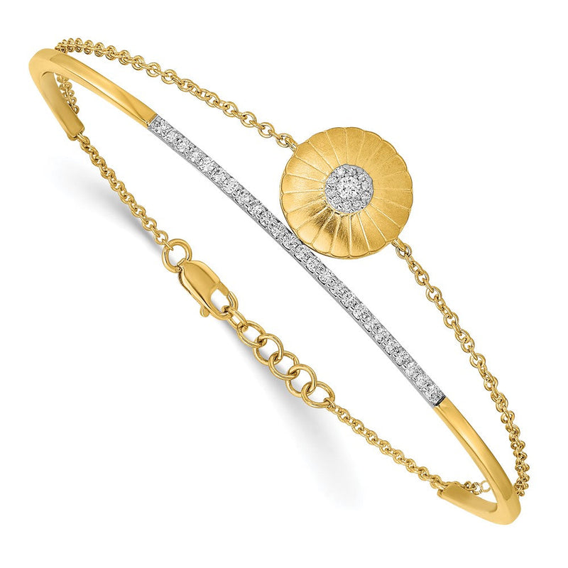 14K Gelbgold Armband mit natürlichen Diamanten, Blumen-Design, 2-strängig, 17,8 cm mit 1,3 cm Verlängerung