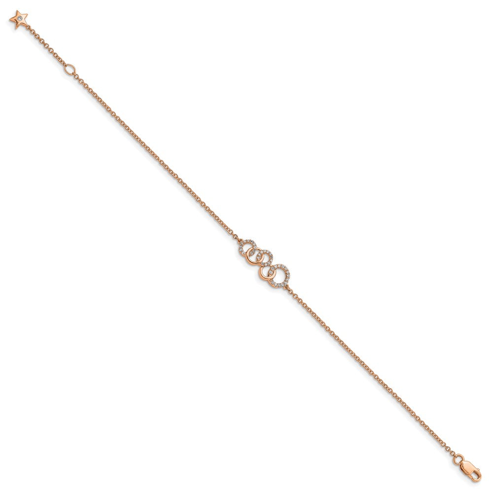 14K Gelbgold Armband mit natürlichen Diamanten, Kreis- und Stern-Anhänger, 17,8 cm