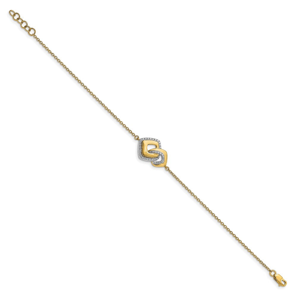 14K Gelbgold poliertes Armband mit natürlichen Diamanten, rund, 17,8 cm