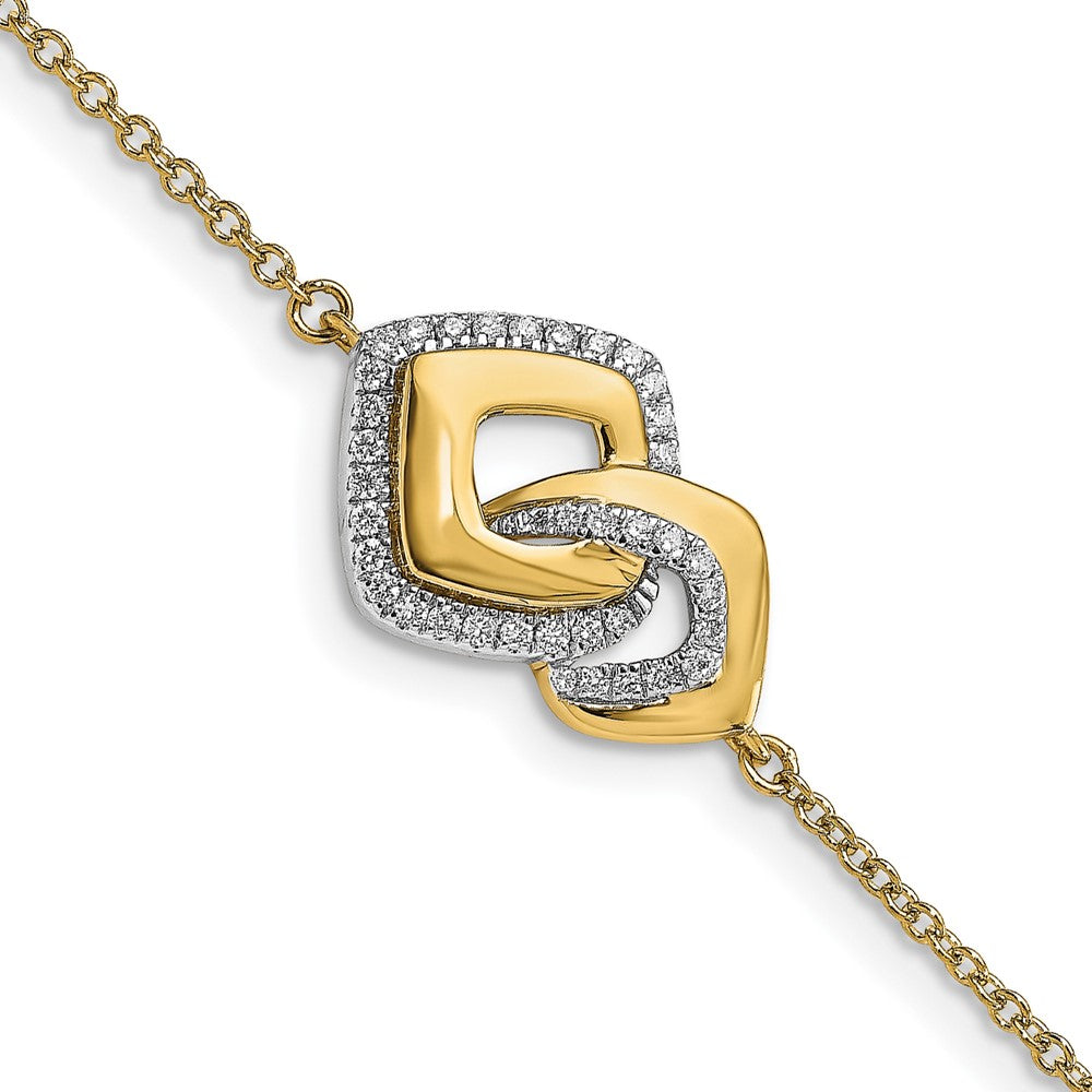14K Gelbgold poliertes Armband mit natürlichen Diamanten, rund, 17,8 cm
