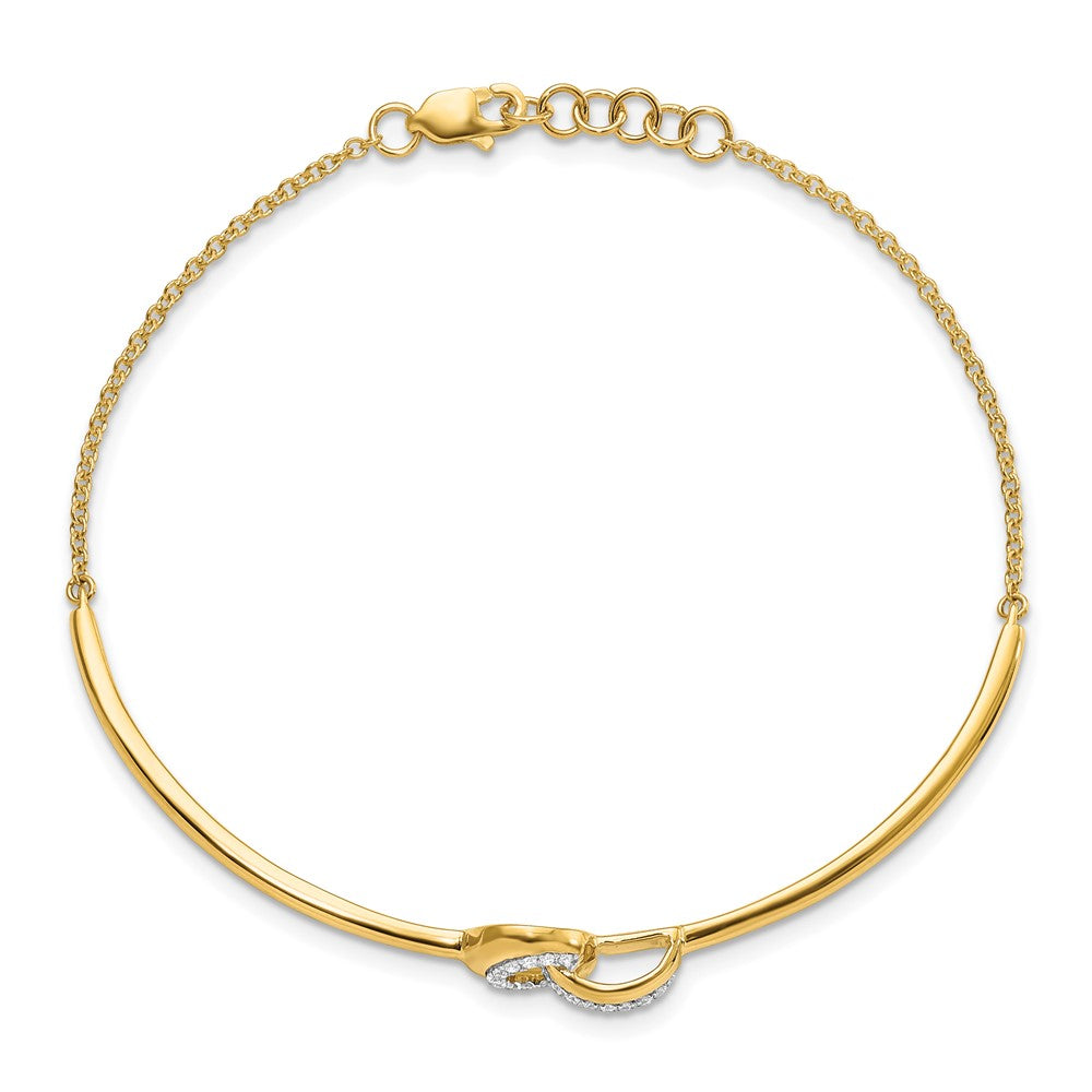 14K Gelbgold poliertes Armband mit natürlichen Diamanten, Balken in Fantasieform, 17,8 cm mit 1,3 cm Verlängerung