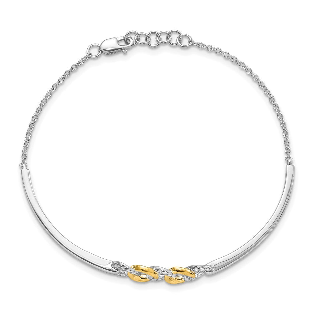 14K Bicolor poliertes Armband mit Kreisen und Balken aus natürlichem Diamant, 17,8 cm mit Verlängerung