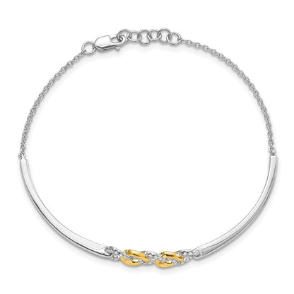 14K Bicolor poliertes Armband mit Kreisen und Balken aus natürlichem Diamant, 17,8 cm mit Verlängerung