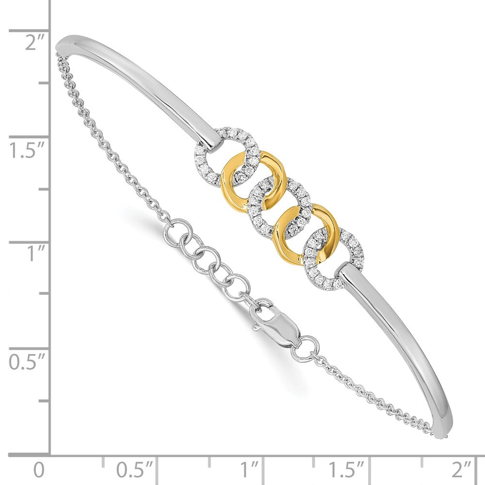 14K Bicolor poliertes Armband mit Kreisen und Balken aus natürlichem Diamant, 17,8 cm mit Verlängerung