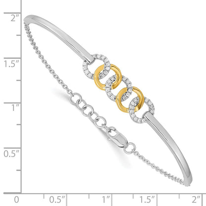 14K Bicolor poliertes Armband mit Kreisen und Balken aus natürlichem Diamant, 17,8 cm mit Verlängerung