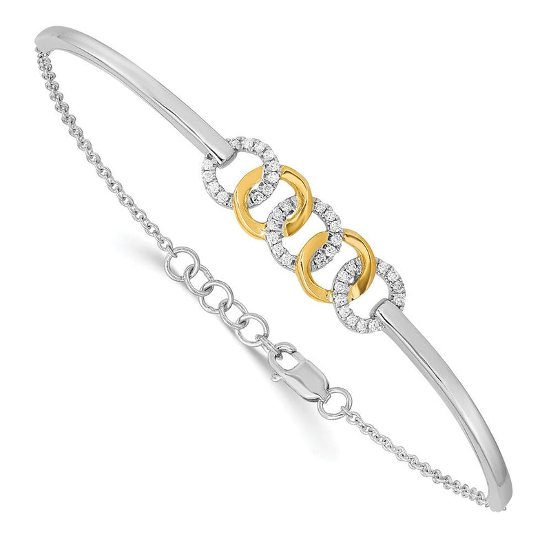 14K Bicolor poliertes Armband mit Kreisen und Balken aus natürlichem Diamant, 17,8 cm mit Verlängerung