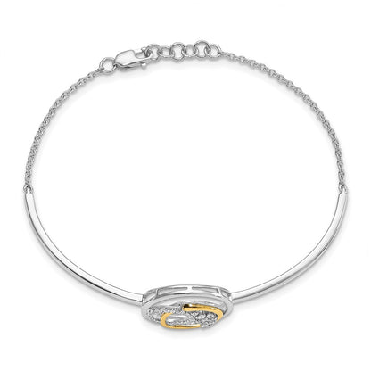14K Bicolor Armband mit Diamant-Kreis-Cluster-Stab, 17,8 cm mit 1,3 cm Verlängerung, 0,5 ct. Gesamtgewicht natürliche Diamanten