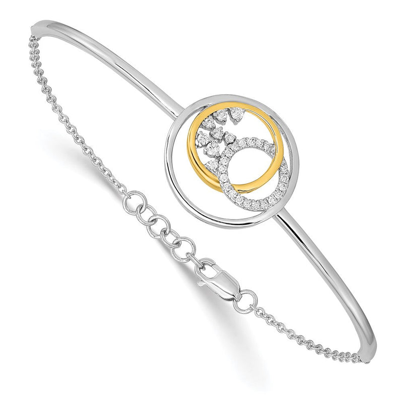 14K Bicolor Armband mit Diamant-Kreis-Cluster-Stab, 17,8 cm mit 1,3 cm Verlängerung, 0,5 ct. Gesamtgewicht natürliche Diamanten