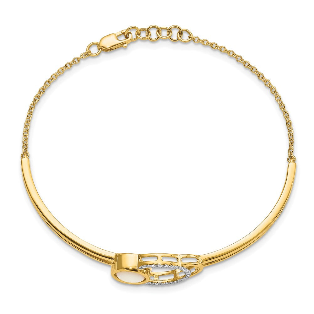 14K Gelbgold Armreif, poliert, mit Kreis-Stab-Motiv aus natürlichen Opalen und Diamanten, 17,8 cm