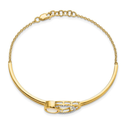 14K Gelbgold Armreif, poliert, mit Kreis-Stab-Motiv aus natürlichen Opalen und Diamanten, 17,8 cm