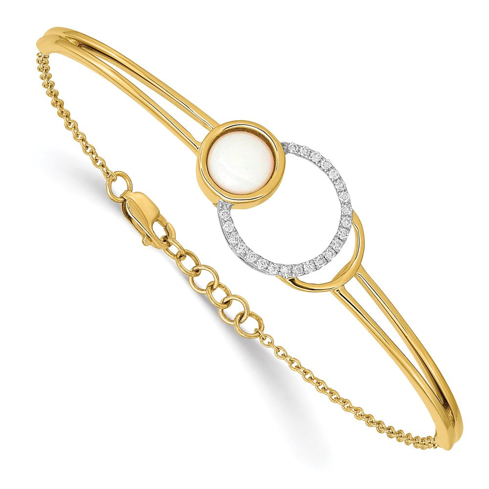 14K Gelbgold Armreif, poliert, mit Kreis-Stab-Motiv aus natürlichen Opalen und Diamanten, 17,8 cm