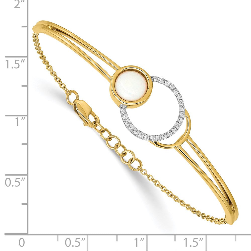 14K Gelbgold Armreif, poliert, mit Kreis-Stab-Motiv aus natürlichen Opalen und Diamanten, 17,8 cm