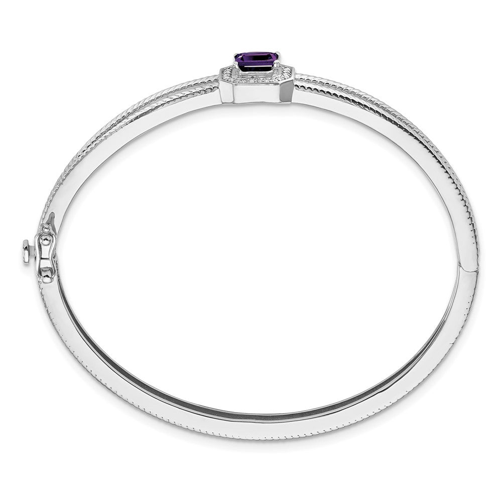 14K Gelbgold-Armreif mit Amethyst im Smaragdschliff und natürlichen Diamanten, Halo-Fassung
