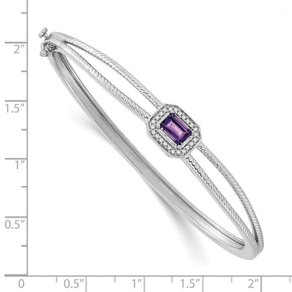 14K Gelbgold-Armreif mit Amethyst im Smaragdschliff und natürlichen Diamanten, Halo-Fassung