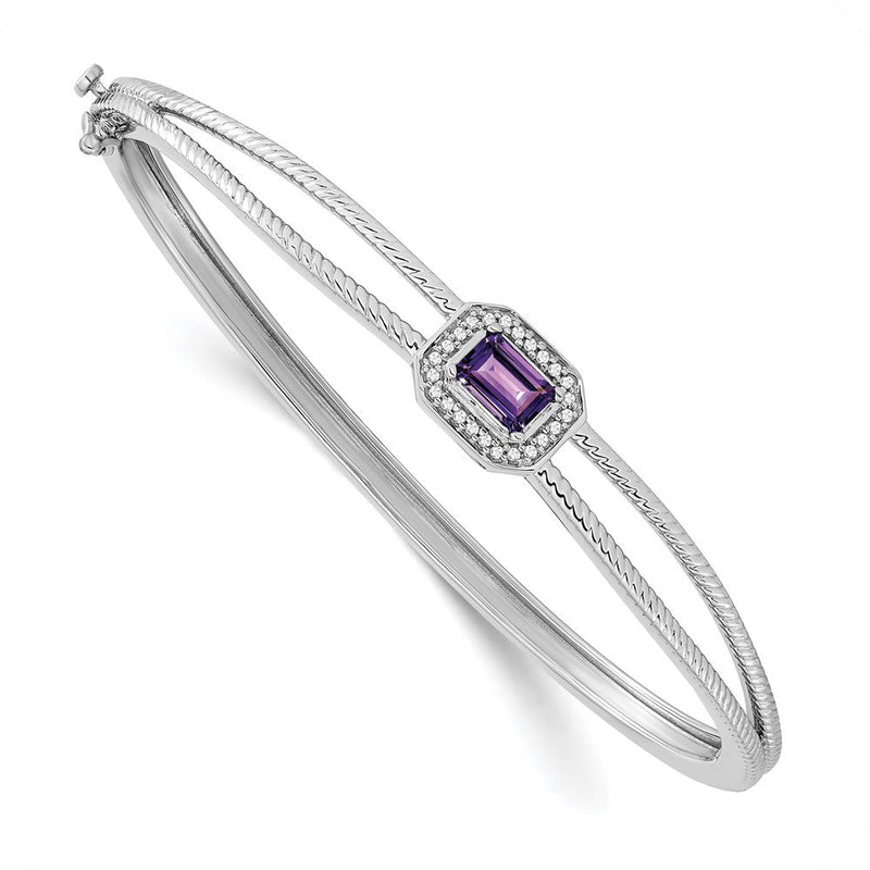 14K Gelbgold-Armreif mit Amethyst im Smaragdschliff und natürlichen Diamanten, Halo-Fassung