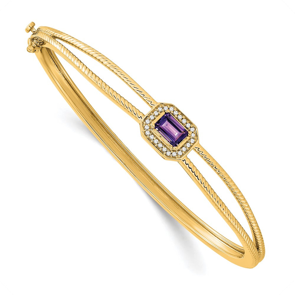 14K Gelbgold-Armreif mit Amethyst im Smaragdschliff und natürlichen Diamanten im Halo-Design