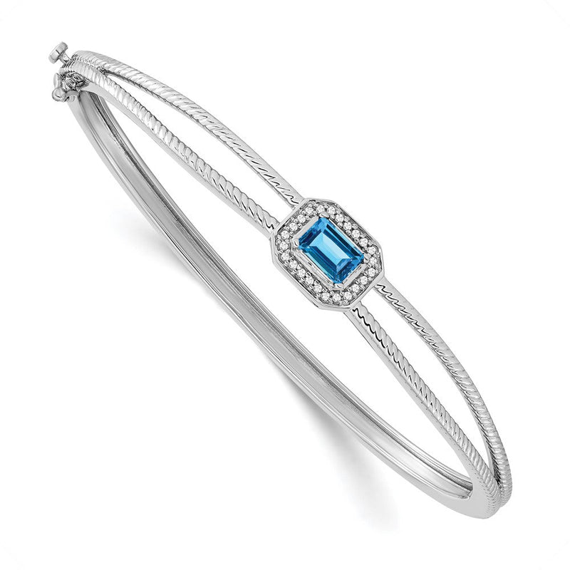 14K Gelbgold Armband mit Swiss Blue Topaz im Smaragdschliff und natürlichen Diamanten