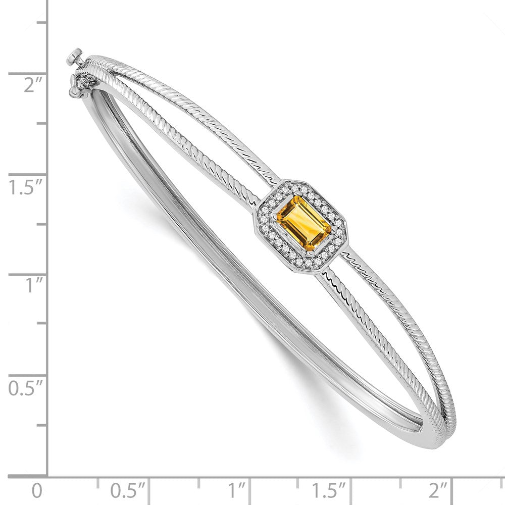 14K Gelbgold Armreif mit Citrin im Smaragdschliff und natürlichen Diamanten, Halo-Fassung
