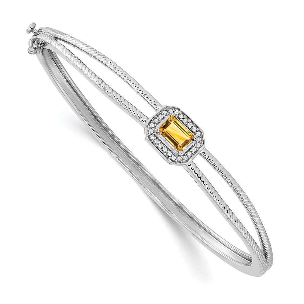 14K Gelbgold Armreif mit Citrin im Smaragdschliff und natürlichen Diamanten, Halo-Fassung