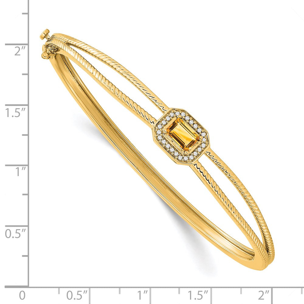 14-Karat-Gelbgold-Armreif mit Citrin im Smaragdschliff und natürlichen Diamanten im Halo-Design