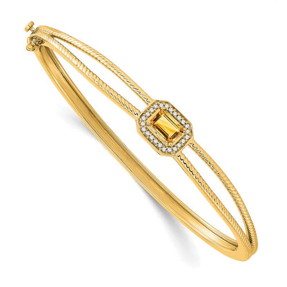 14-Karat-Gelbgold-Armreif mit Citrin im Smaragdschliff und natürlichen Diamanten im Halo-Design