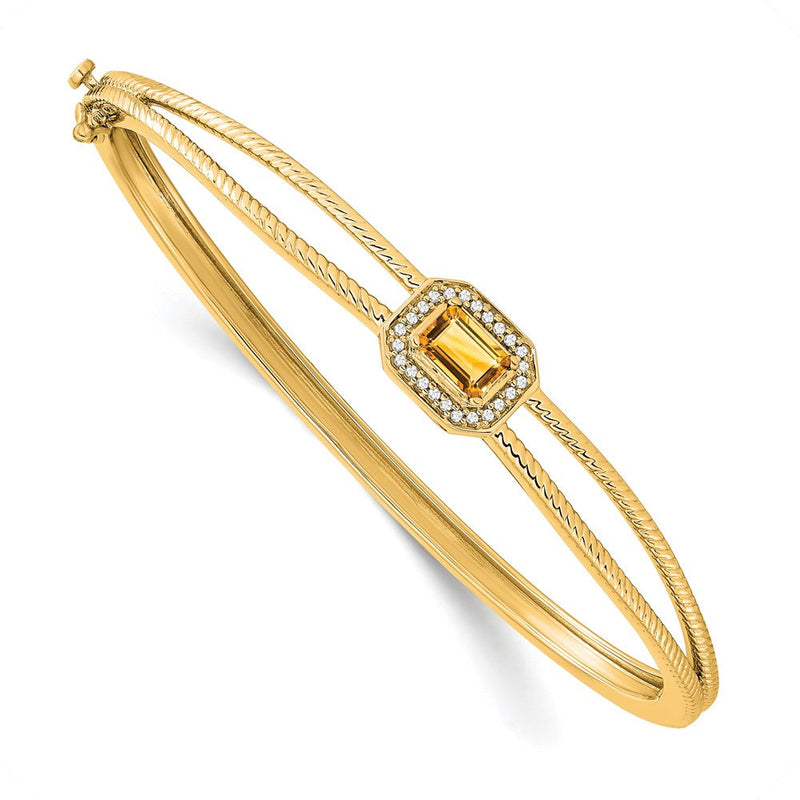 14-Karat-Gelbgold-Armreif mit Citrin im Smaragdschliff und natürlichen Diamanten im Halo-Design