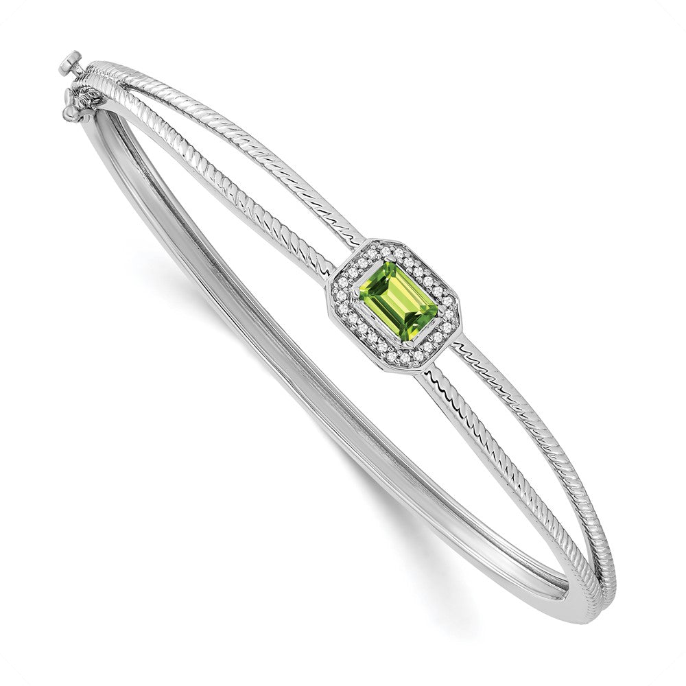 14K Gelbgold Armreif mit Peridot im Smaragdschliff und natürlichen Diamanten, Halo