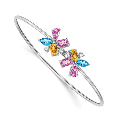 14K Gelbgold Armreif mit blauem Topas, Citrin, Saphir & natürlichen Diamanten