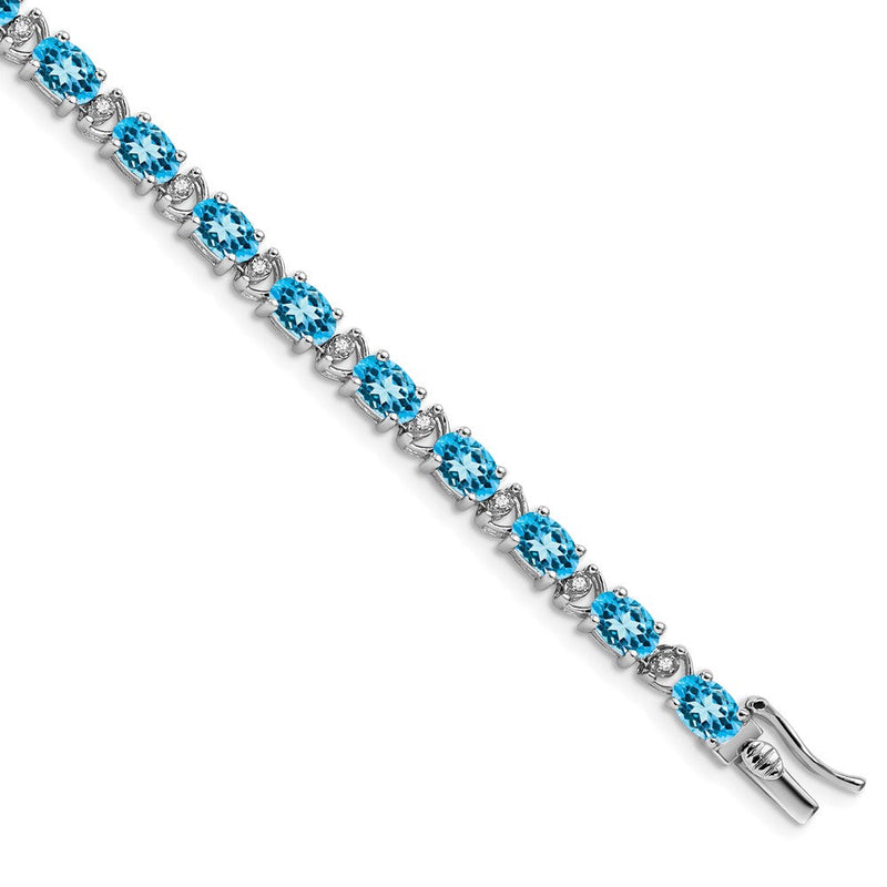 14 Karat Gelbgold-Armband mit ovalem Swiss Blue Topas und Diamanten