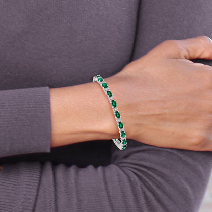 14K Gelbgold-Armband mit ovalem Labor-Smaragd und natürlichen Diamanten