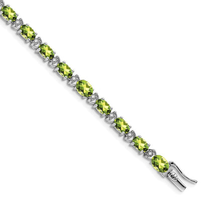 14K Gelbgold Armband mit ovalem Peridot und natürlichen Diamanten