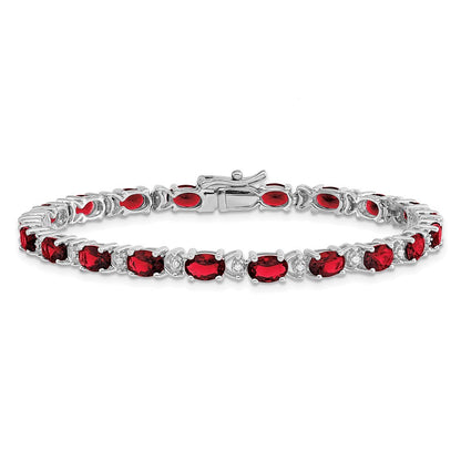 14K Gelbgold-Armband mit ovalem Labor-Rubin und natürlichen Diamanten