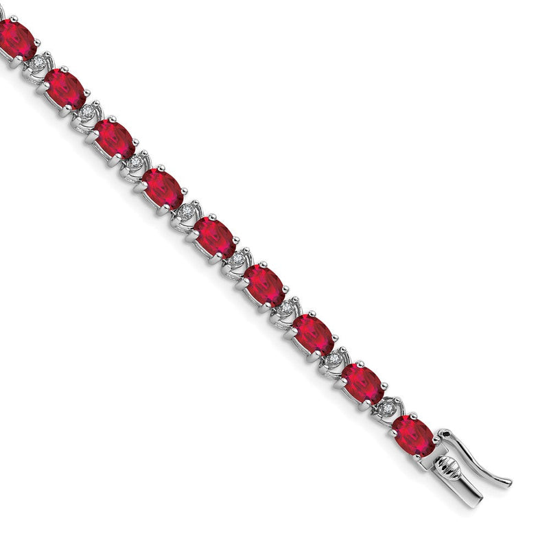 14K Gelbgold-Armband mit ovalem Labor-Rubin und natürlichen Diamanten