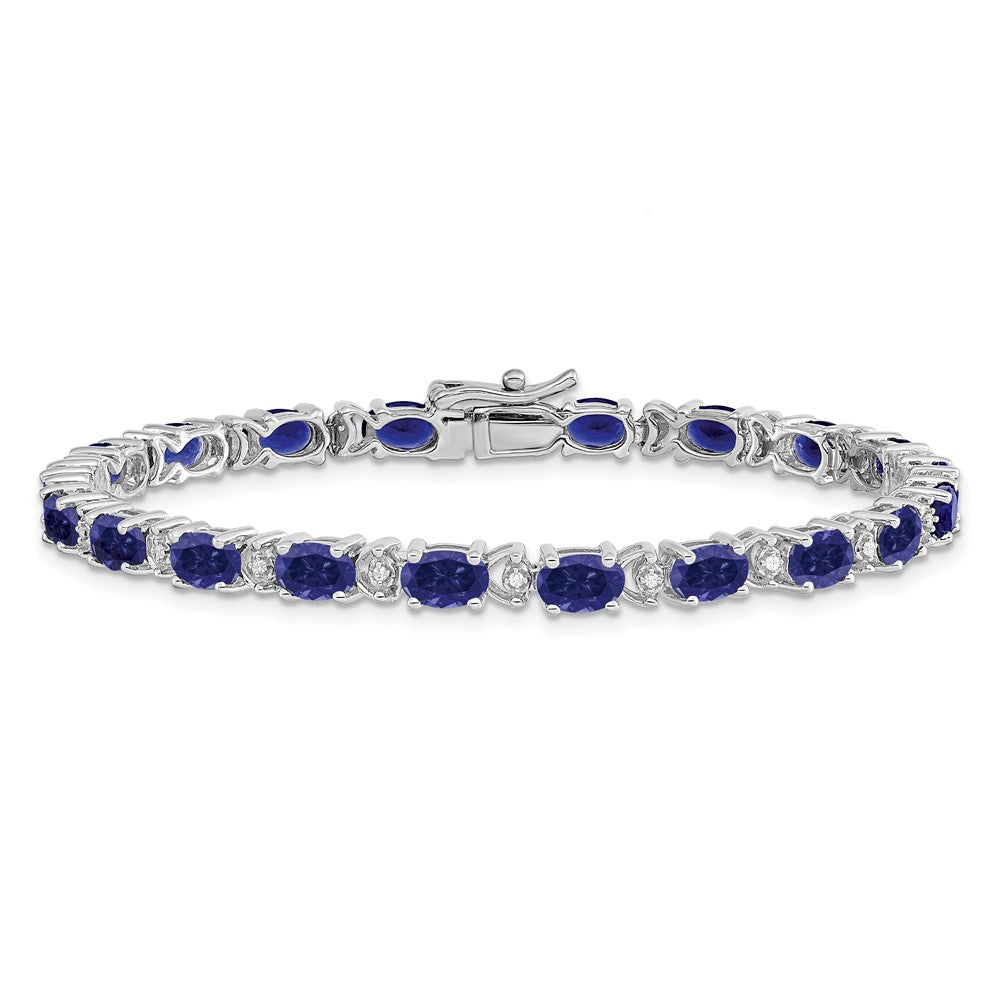 14K Gelbgold Armband mit ovalem Labor-Saphir und natürlichen Diamanten