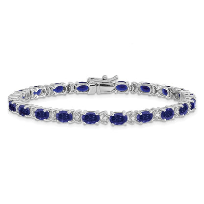 14K Gelbgold Armband mit ovalem Labor-Saphir und natürlichen Diamanten