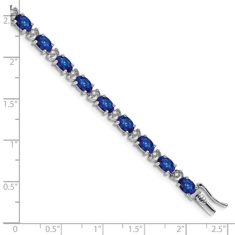 14K Gelbgold Armband mit ovalem Labor-Saphir und natürlichen Diamanten