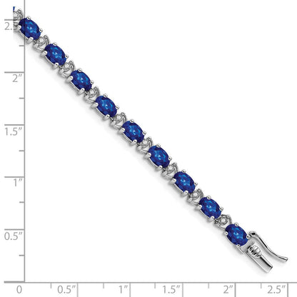 14K Gelbgold Armband mit ovalem Labor-Saphir und natürlichen Diamanten