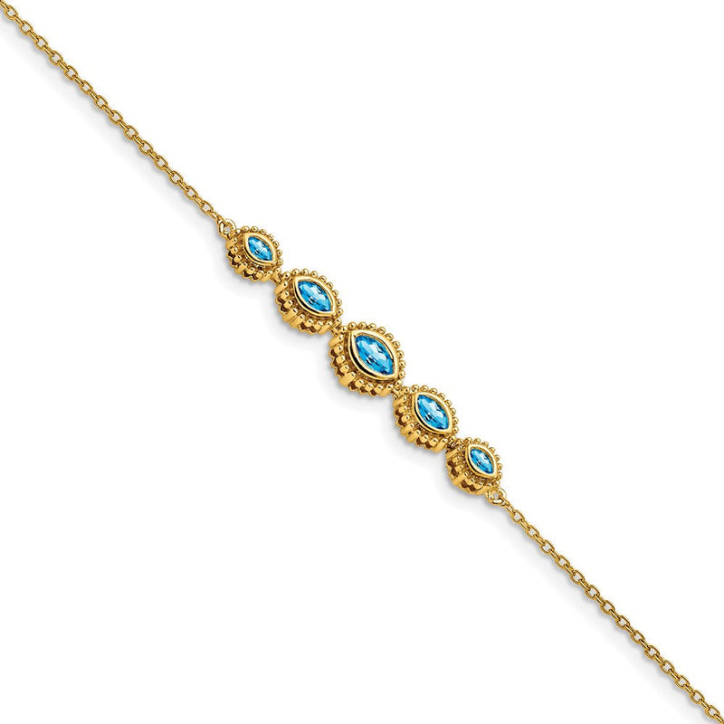 14K Gelbgold Armband mit Swiss Blue Topas im Marquise-Schliff