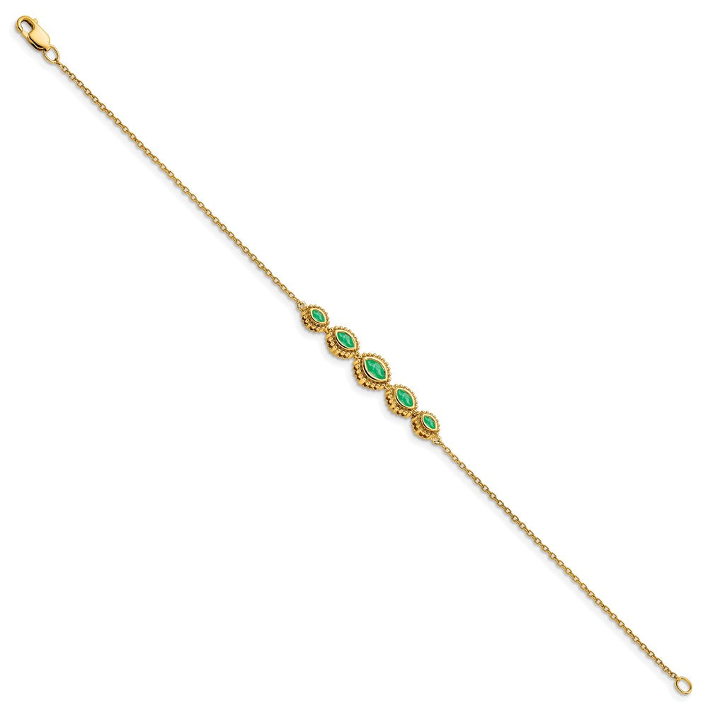 14K Gelbgold Armband mit Smaragden im Marquise-Schliff