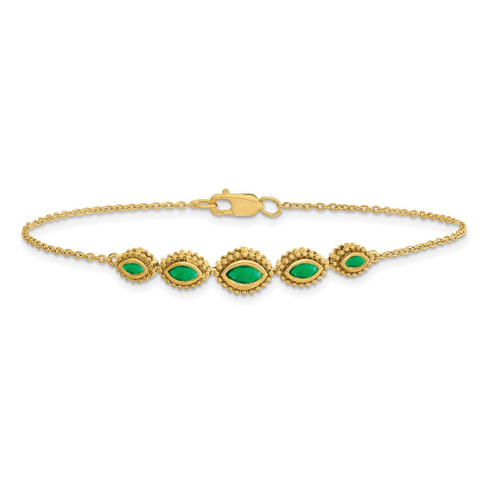14K Gelbgold Armband mit Smaragden im Marquise-Schliff