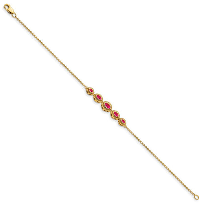 14K Gelbgold Armband mit Rubinen im Marquise-Schliff
