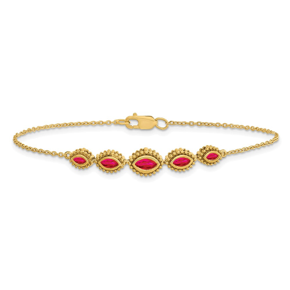 14K Gelbgold Armband mit Rubinen im Marquise-Schliff