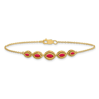 14K Gelbgold Armband mit Rubinen im Marquise-Schliff