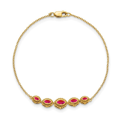 14K Gelbgold Armband mit Rubinen im Marquise-Schliff