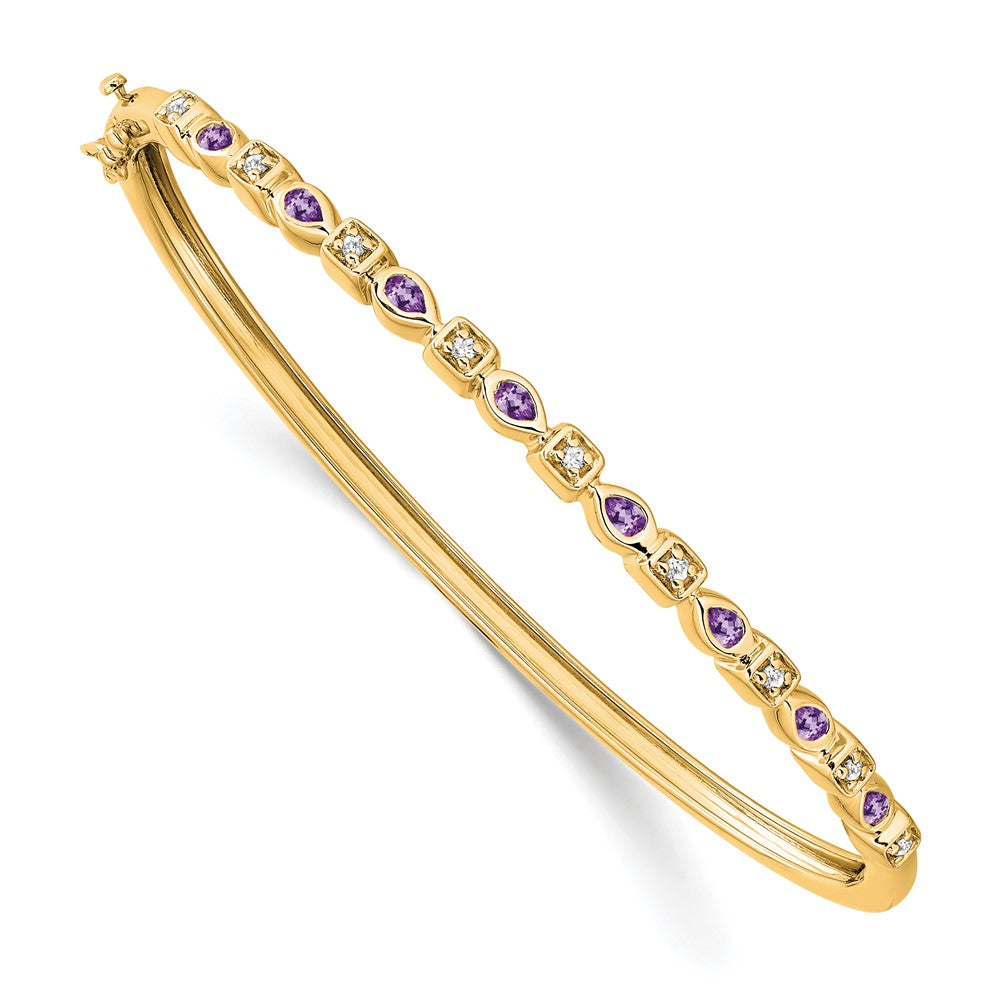 14K Gelbgold Armreif mit Amethyst und natürlichem Diamant