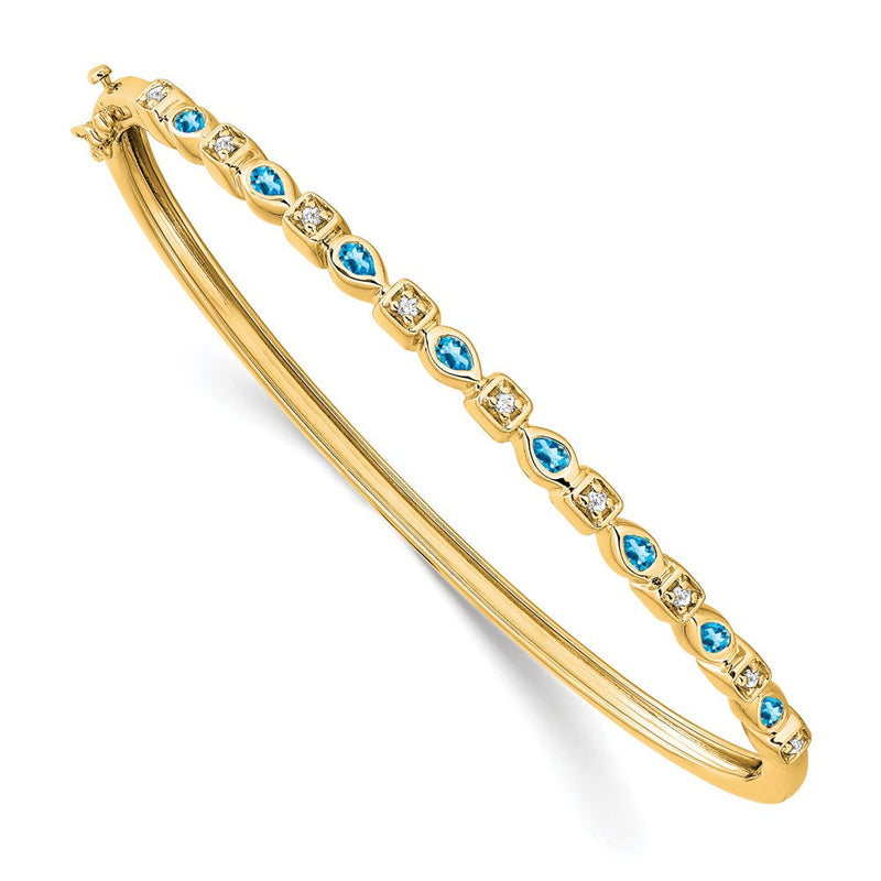 14-Karat-Gelbgold-Armreif mit blauem Topas und natürlichen Diamanten