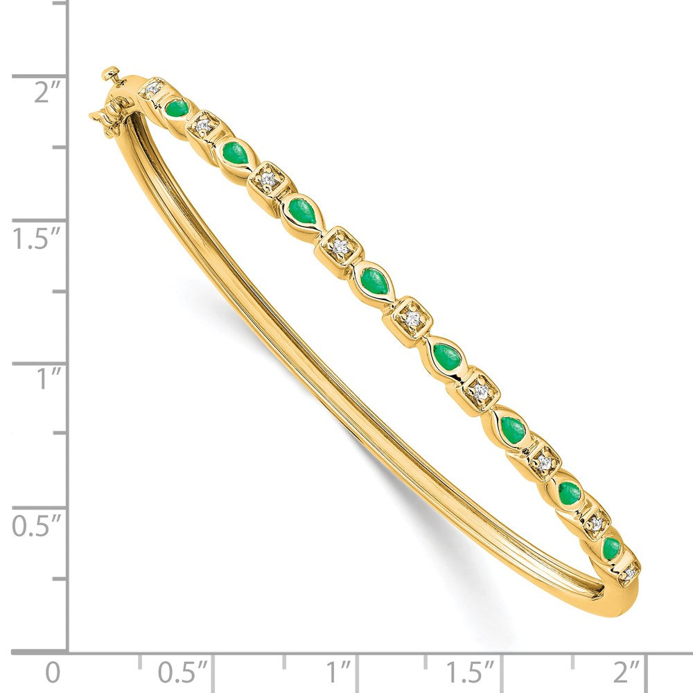 14K Gelbgold Armreif mit Smaragd und natürlichem Diamant