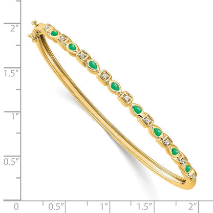 14K Gelbgold Armreif mit Smaragd und natürlichem Diamant
