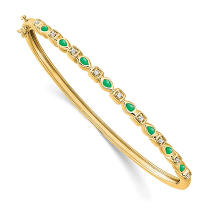 14K Gelbgold Armreif mit Smaragd und natürlichem Diamant